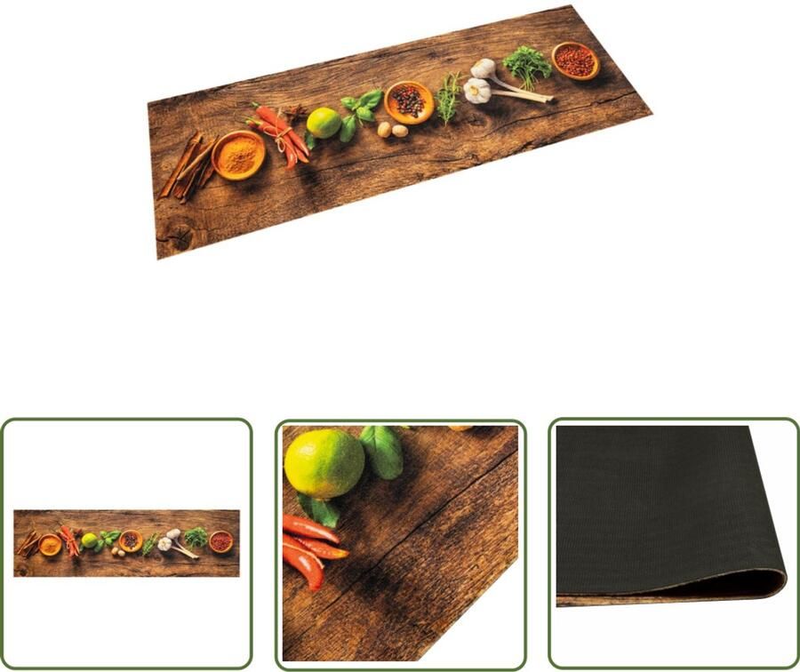 The Living Store Keukenmat wasbaar kruidenprint 45x150 cm fluweel Keukenmat Kruidenprint Vloerkleden Anti-slip Matten Keukendecoratie