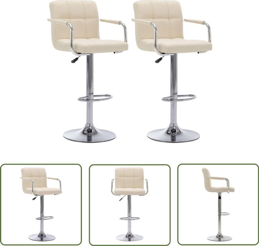 The Living Store Barstoelen 2 st stof crème Barstoel Kruk Eetkamerstoel Keukenstoel Creme Kleur