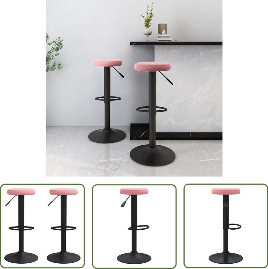 The Living Store Barkrukken 2 st fluweel roze Barstoelen Krukken Rozenkleurige Stoelen Design Meubels Lounge Stoelen