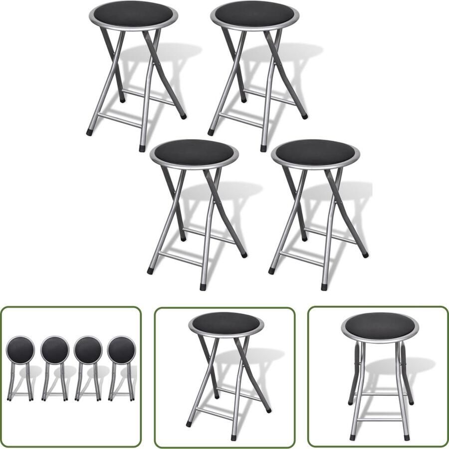 The Living Store Inklapbare krukken set van 4 Stalen frame Kunstleren bekleding Vlek- en waterbestendig Lichtgewicht 30x44.5cm (Ã¸xH) PVC materiaal - Foto 2