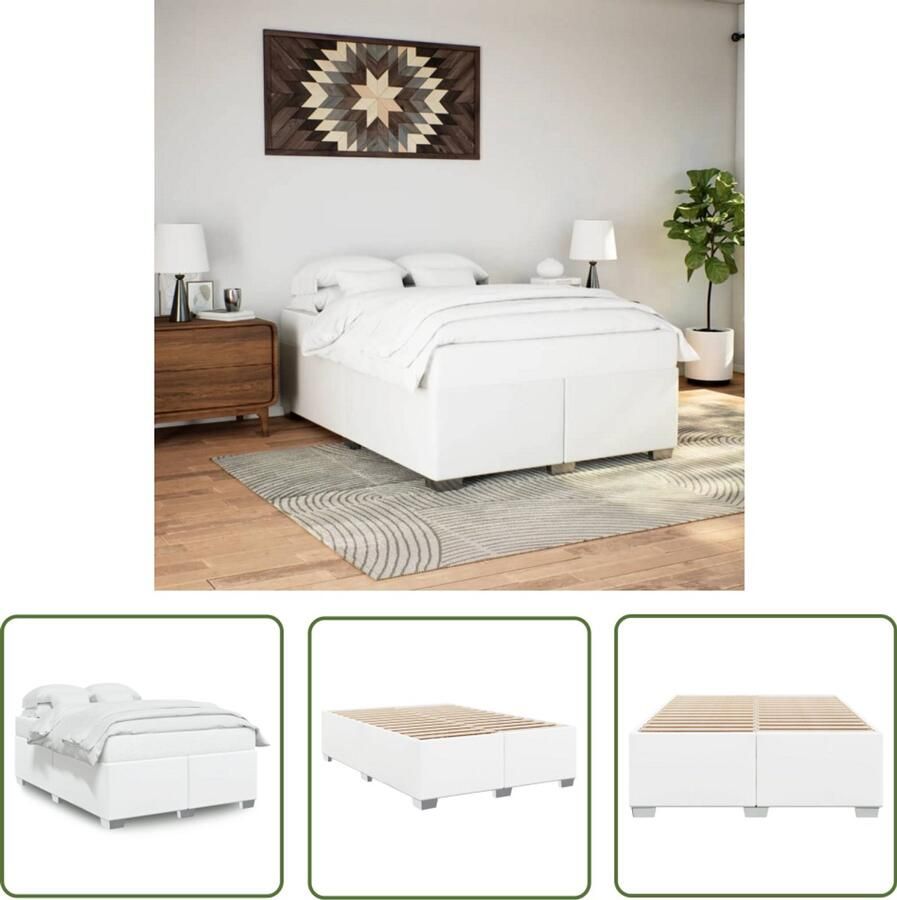 VidaXL Bedframe kunstleer wit 140x200 cm Bedframe Kunstleder Bed Wit Bed Tweepersoonsbed Boxspring