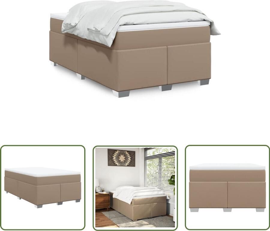 The Living Store Boxspring met matras kunstleer cappuccinokleurig 120x190 cm Boxspring Bed Kunstleder Bed Pocketveringmatras Topper Lattenbodem