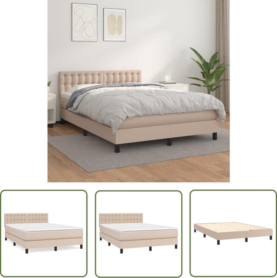 The Living Store Boxspring met matras kunstleer cappuccinokleurig 140x190 cm Boxspring Bed Kunstleder Bed Tweepersoons Bed Kapstok Slaapkamer Meubels