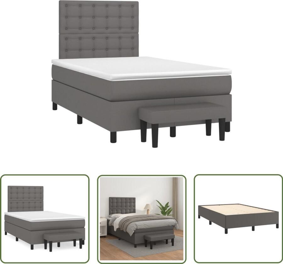 VidaXL Boxspring met matras kunstleer grijs 120x190 cm Boxspring Kunstleder Bed Slaapcomfort Grijs Bed Hoofdboard