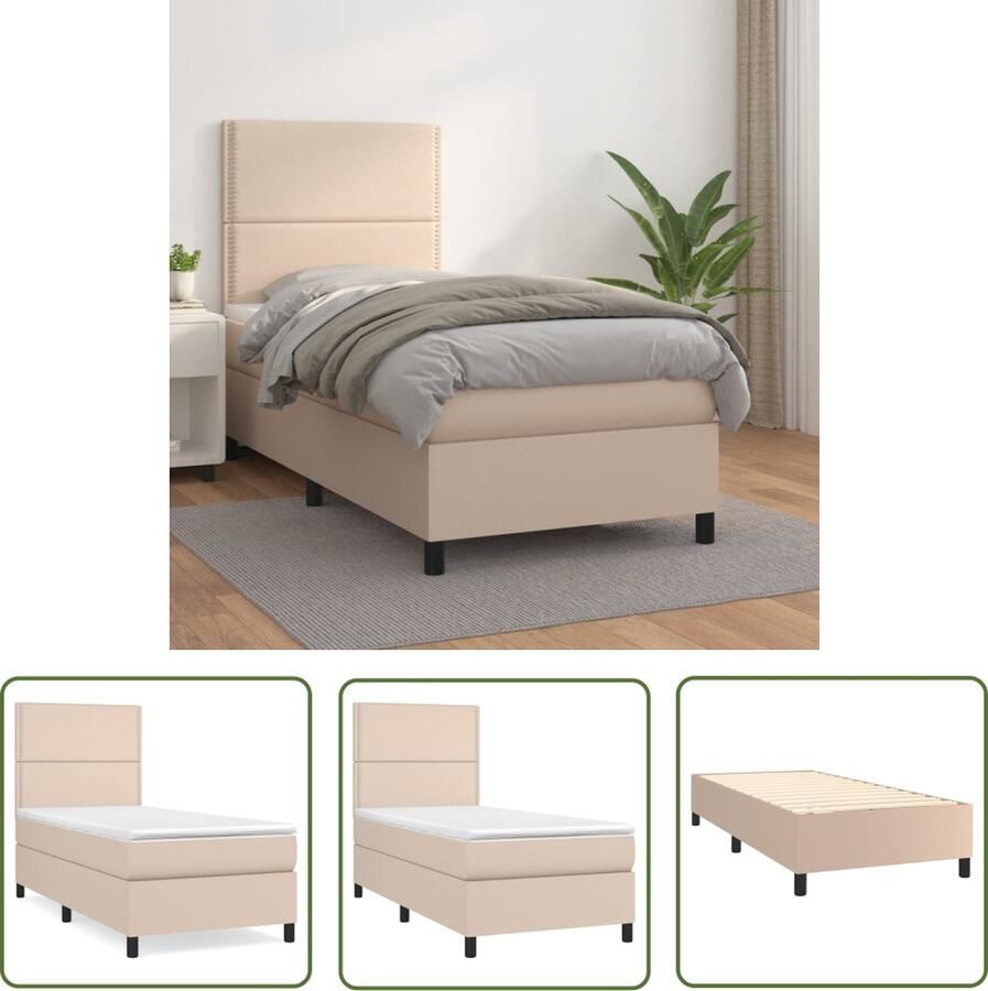 The Living Store Boxspringbed Kunstleer Cappuccino 203x100x118 128 cm Pocketvering Matras Middelharde Ondersteuning Huidvriendelijk Topmatras Boxspringbed Kunstleder Bed Bruine Bed Tweepersoonsbed Pocketed Spring Mattress