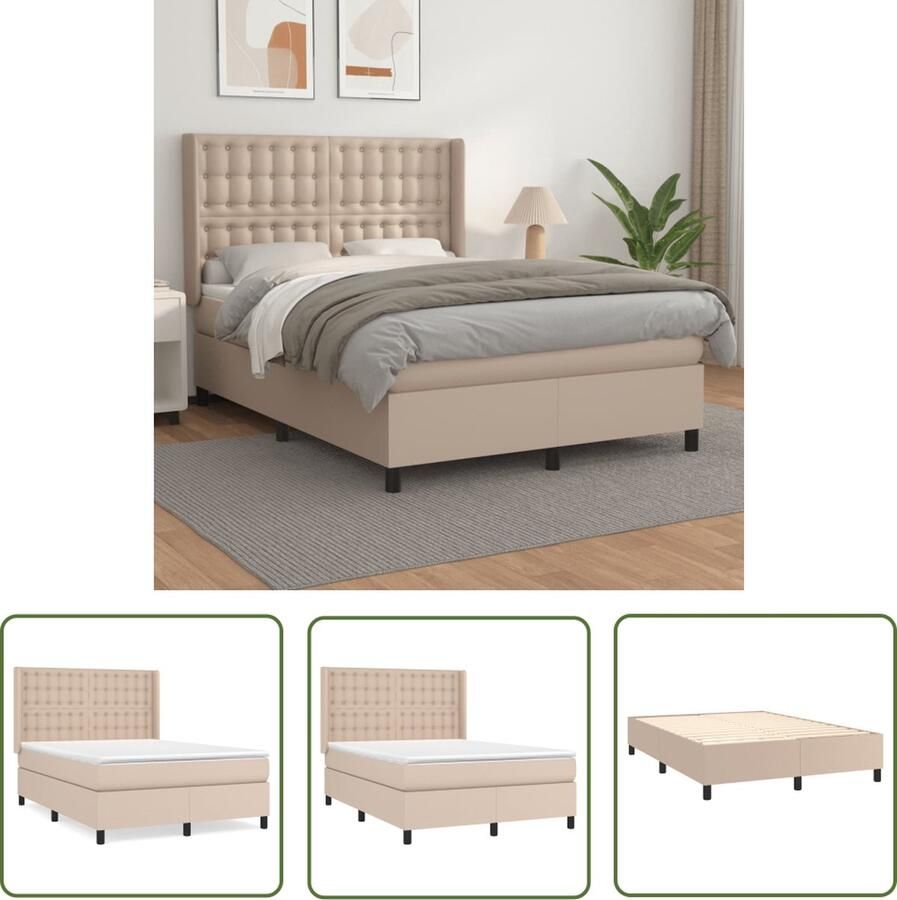 VidaXL Kunstleder Bed Boxspringbed Boxspring met matras kunstleer cappuccinokleurig 140x190 cm Boxspring Tweepersoonsbed King Size Bed