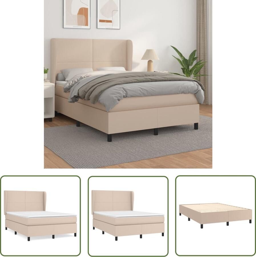 The Living Store Boxspringbed Cappuccino Kunstleer 193 x 147 x 118 128 cm Pocketvering Boxspringbed Kunstleder Bed Pocketveer Matras Hoofdbord Bruin Bed