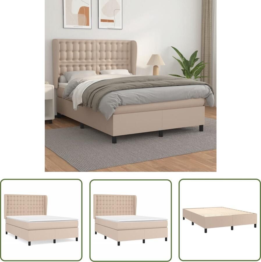 The Living Store Boxspringbed Cappuccino Kunstleer 193 x 147 x 118 128 cm Verstelbaar hoofdbord Pocketvering matras Middelharde ondersteuning Huidvriendelijk topmatras