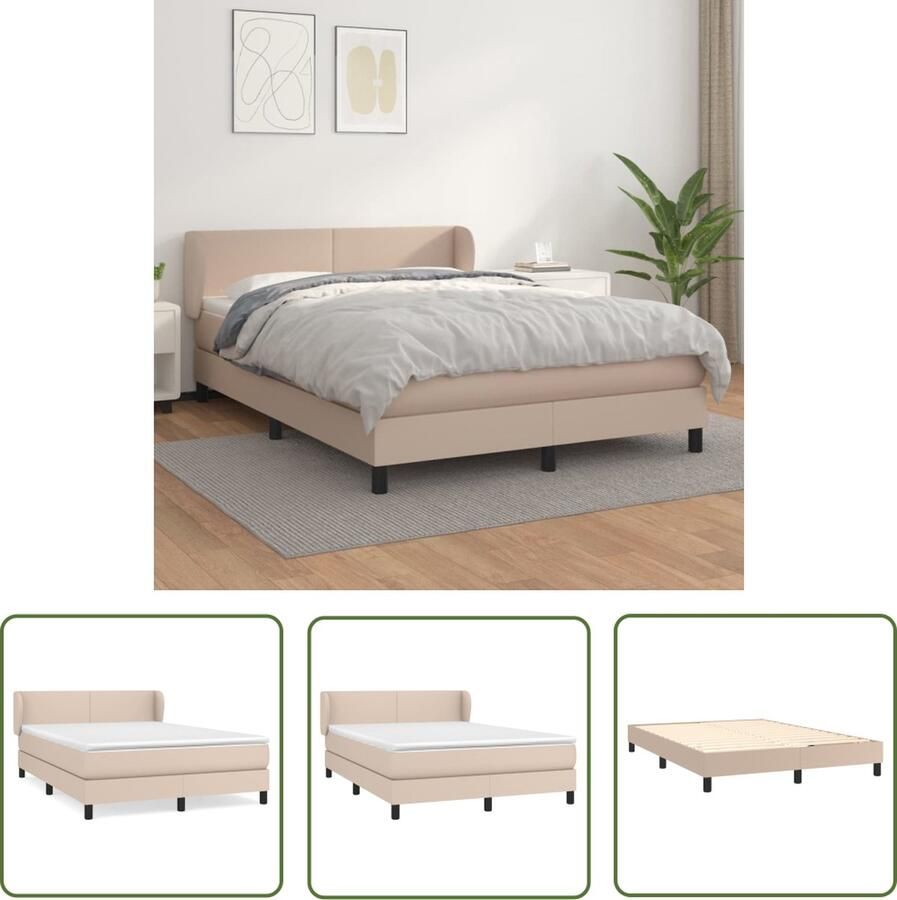 The Living Store Boxspringbed Cappuccino Kunstleer 203x147x78 88 cm Hoofdbord verstelbaar Boxspringbed Kunstleder Bed Bruine Bed Tweepersoons Bed Kapstok