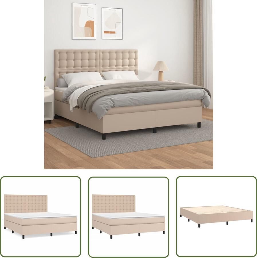 The Living Store Boxspringbed Cappuccino Kunstleer 203x180x118 128 cm Verstelbaar hoofdbord Pocketvering matras Middelharde ondersteuning Huidvriendelijk topmatras
