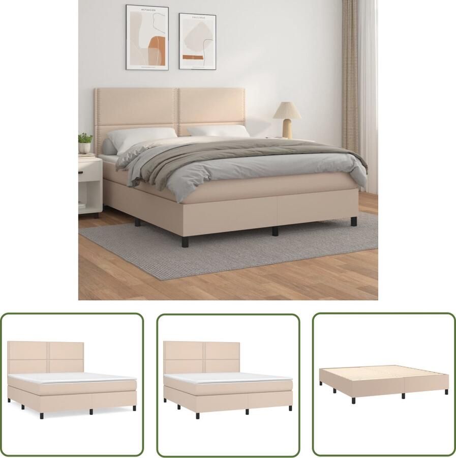 The Living Store Boxspringbed Cappuccino Kunstleer 203 x 180 x 118 128 cm Hoogwaardig materiaal Verstelbaar hoofdbord Pocketvering matras Middelharde ondersteuning Huidvriendelijk topmatras Inclusief montagehandleiding