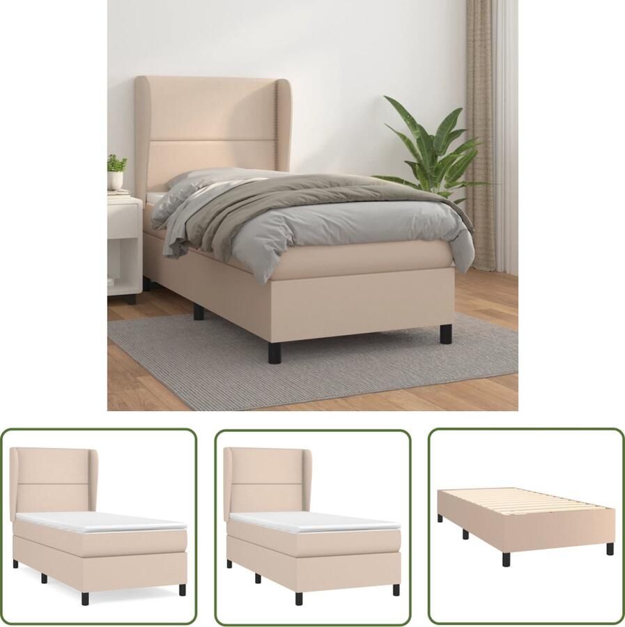 The Living Store Boxspringbed Cappuccino Kunstleer 193x93x118 128 cm Pocketvering Matras Hoogwaardig Duurzaam Boxspringbed Kunstleder Bed Bruine Boxspring Kopen Tweepersoons Bed