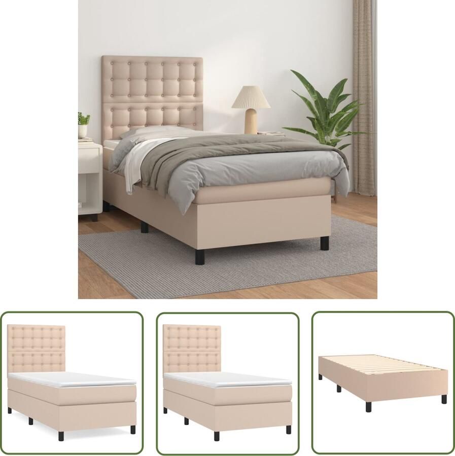 The Living Store Boxspringbed Kunstleer 203 x 90 x 118 128 cm Cappuccino Pocketvering Boxspringbed Kunstleder Bed Boxspring Tweepersoonsbed Bruine Bed