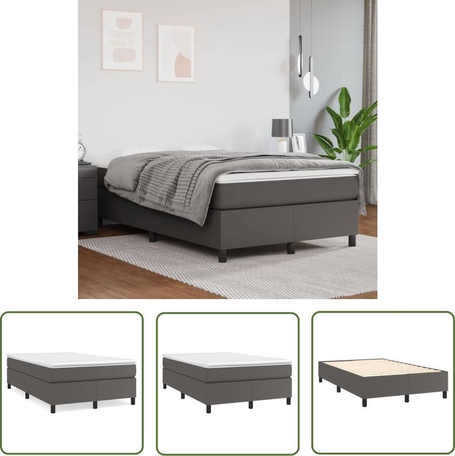 The Living Store Boxspringframe Grijs Kunstleer 203 x 120 x 35 cm Geschikt voor matras 120 x 200 cm Duurzaam materiaal Boxspringframe Grijs Bed Kunstleder Bed Tweepersoons Bed 120x200 Bed