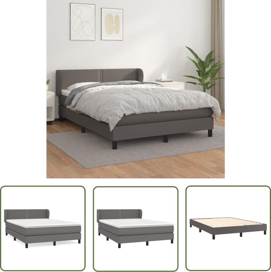 The Living Store Boxspring met matras kunstleer grijs 140x200 cm Boxspringbed Kunstleder Bed Tweepersoonsbed Boxspring Frame Slaapkamer Meubels