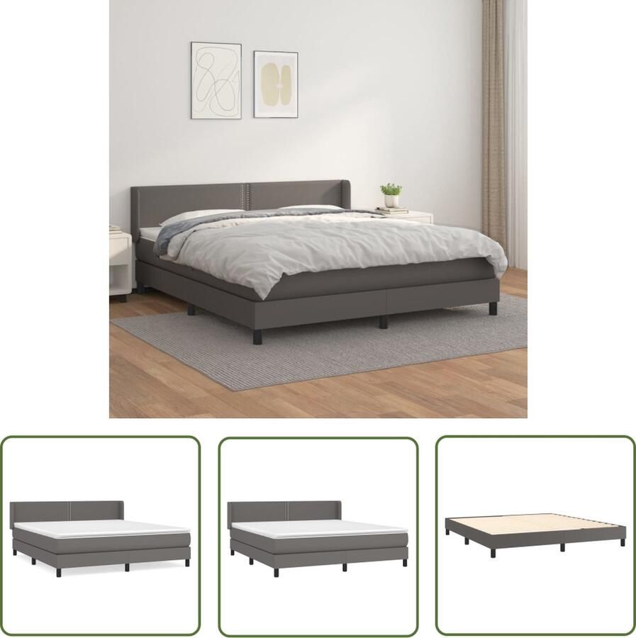 The Living Store Boxspring met matras kunstleer grijs 160x200 cm Boxspringbed Kunstleder Bed Tweepersoonsbed Boxspring Groot Bed