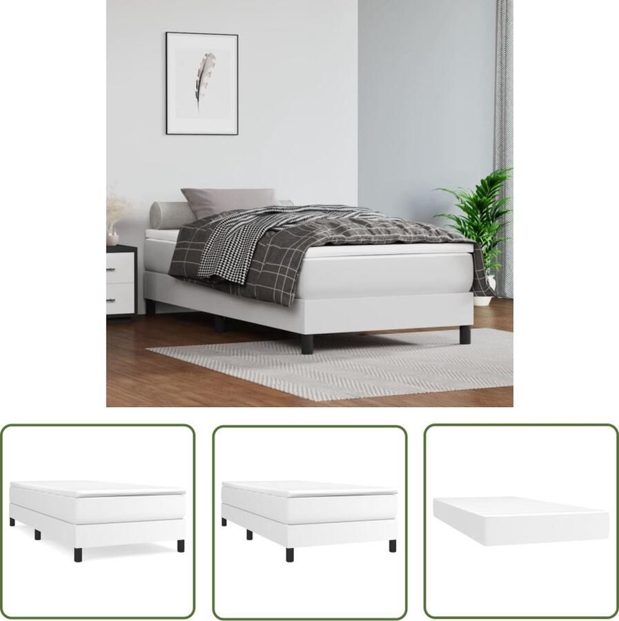 The Living Store Boxspringbed Kunstleer Pocketvering Middelharde ondersteuning Huidvriendelijk topmatras Wit 203x100x25 cm Boxspringbed Kunstleder Bed Pocketveer Matras Middenhard Matras Witte Bed - Foto 2