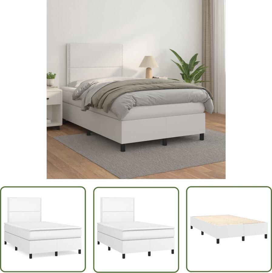 The Living Store Boxspringbed Kunstleer 203 x 120 x 118 128 cm Hoofdbord verstelbaar Pocketvering matras Middelharde ondersteuning Huidvriendelijk topmatras Wit Inclusief montagehandleiding