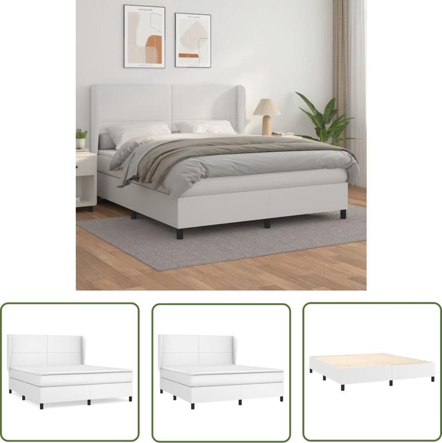 The Living Store Boxspring met matras kunstleer wit 160x200 cm Boxspringbed Kunstleder Bed Boxspring Tweepersoonsbed King Size Bed