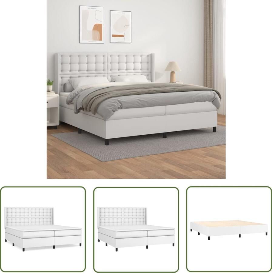 The Living Store Boxspring met matras kunstleer wit 200x200 cm Boxspringbed Kunstleder Bed Tweepersoons Bed Groot Bed Wit Bed