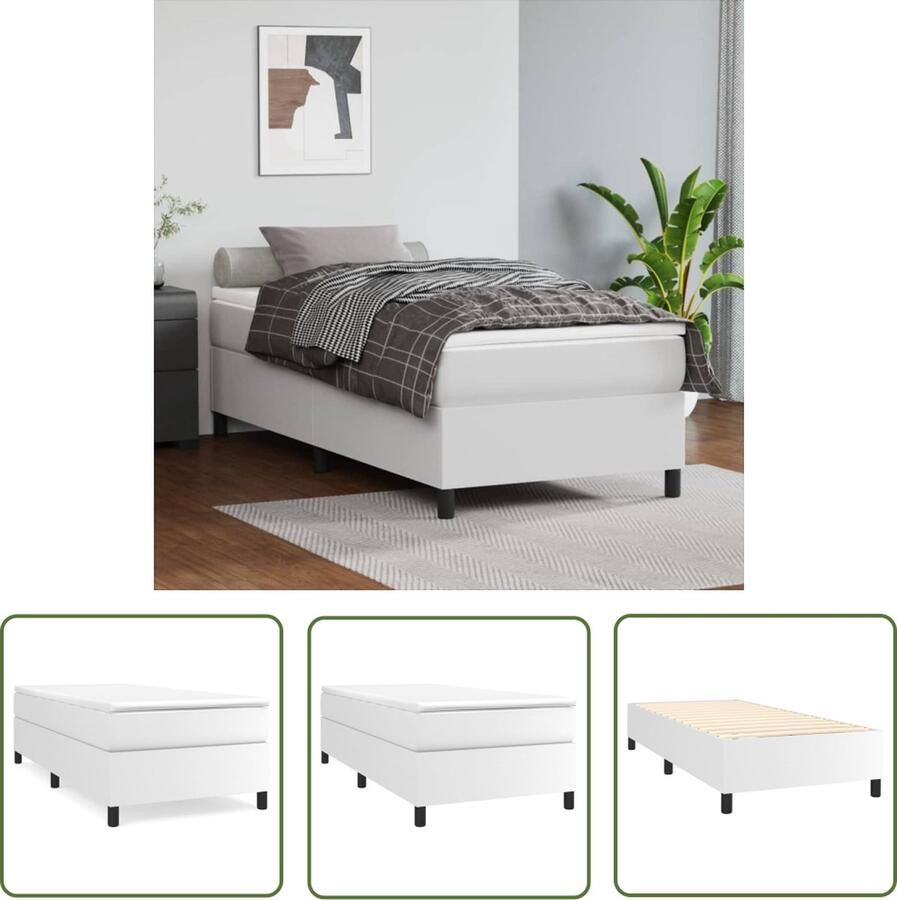 The Living Store Boxspringbed Kunstleer Pocketvering Middelharde ondersteuning Huidvriendelijk topmatras Wiitte kleur 203 x 80 x 35 cm Boxspringbed Kunstleder Bed Pocketveer Matras Middenhard Matras Witte Bed - Foto 2