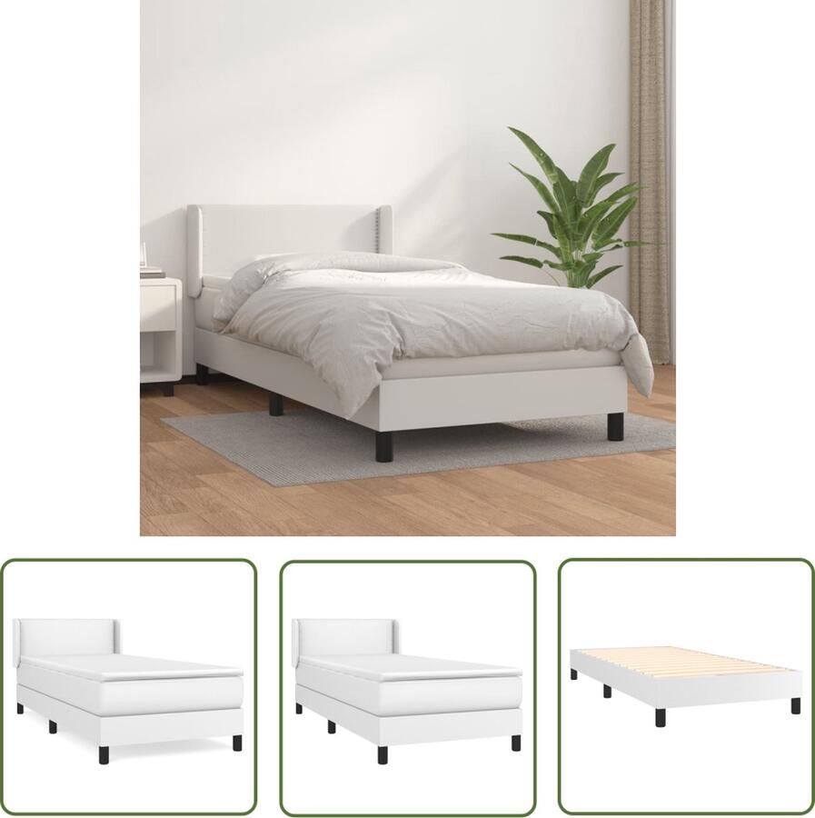 The Living Store Boxspringbed Duurzaam kunstleer Praktisch hoofdbord Pocketvering matras Middelharde ondersteuning Huidvriendelijk topmatras Wit 193 x 93 x 78 88 cm 90 x 190 x 20 cm 90 x 190 x 5 cm - Foto 2