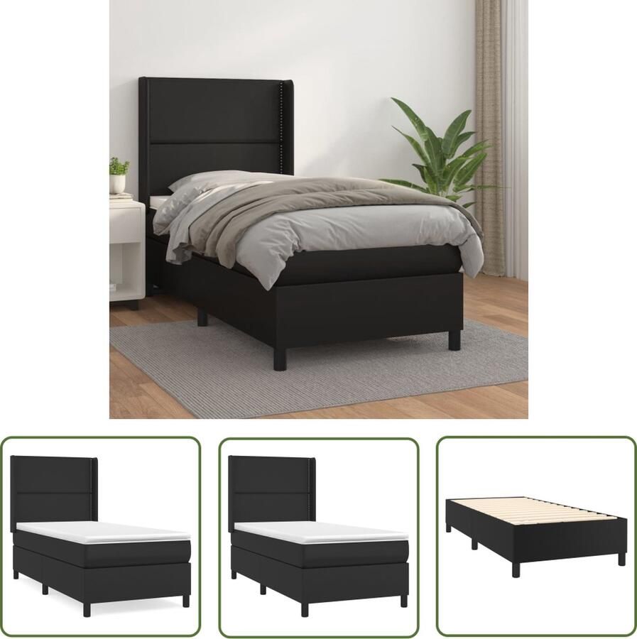 The Living Store Boxspringbed Kunstleer Pocketvering 100x200x20 cm Huidvriendelijk Boxspringbed Kunstleder Bed Pocketveer Matras Boxspring Tweepersoonsbed