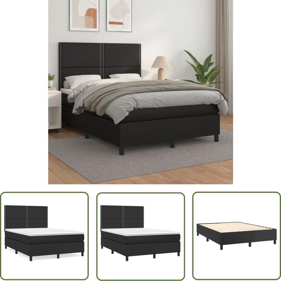 The Living Store Boxspring met matras kunstleer zwart 140x190 cm Boxspring Boxsprings Bed Slaapmeubel Boxspringbed Boxspring Bed Tweepersoonsbed Bed Met Matras Bedframe Ledikant Bed Met Hoofdbord - Foto 2