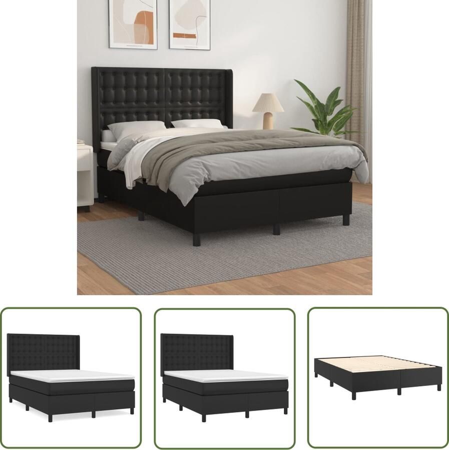 The Living Store Boxspringbed Duurzaam kunstleer 140 x 200 cm Pocketvering matras Middelharde ondersteuning Huidvriendelijk topmatras Boxspring Slaapcomfort Kunstleder Bed Zwarte Boxspring Pocketveer Matras - Foto 2