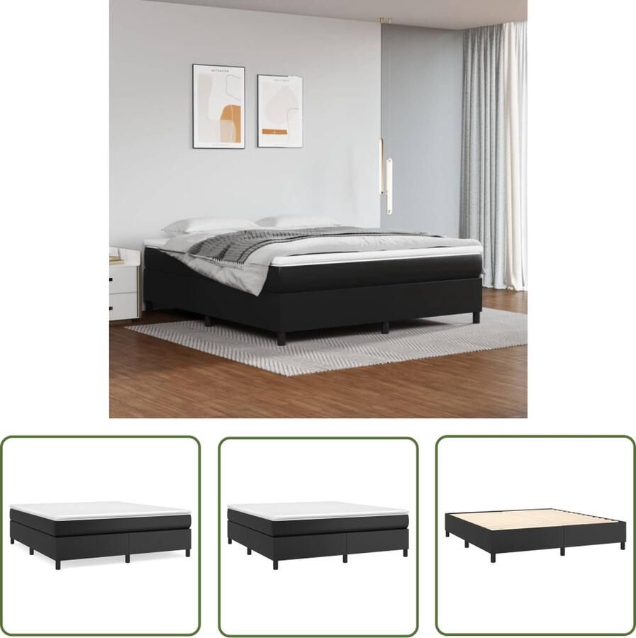 The Living Store Boxspringbed kunstleer pocketvering middelharde ondersteuning huidvriendelijk zwart 203x180x35 cm Boxspringbed Kunstleder Bed Pocketveer Matras Middenhard Boxsprings Kopen
