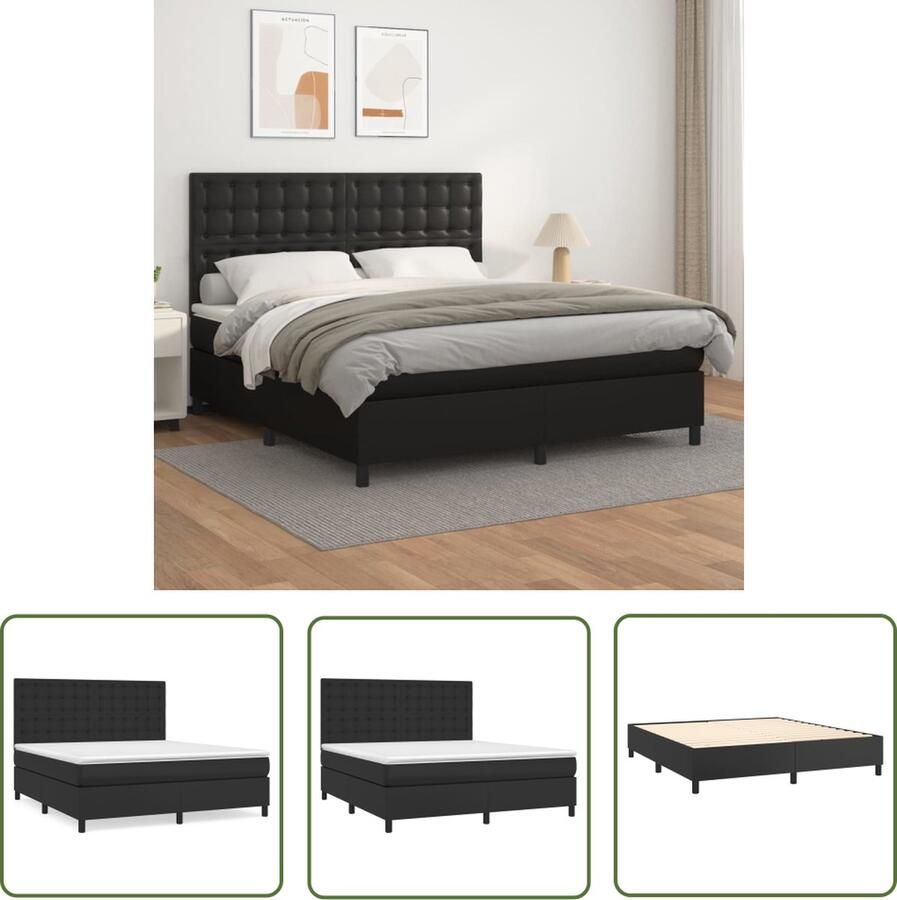 The Living Store Boxspringbed Kunstleer Pocketvering Middelhard 203x180x118 128cm Zwart Boxspringbed Kunstleder Bed Pocketveer Matras Middelhard Matras Tweepersoons Bed
