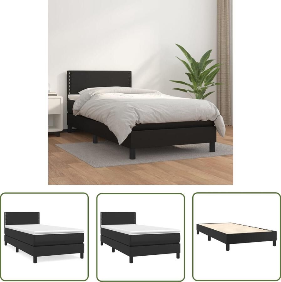 The Living Store Boxspringbed Zwarte Kunstleren Bekleding 193x90x78 88 cm Met Verstelbaar Hoofdbord Pocketvering Matras en Huidvriendelijke Topmatras Boxspringbed Boxspring Bed Zwarte Boxspring Kunstlederen Bed
