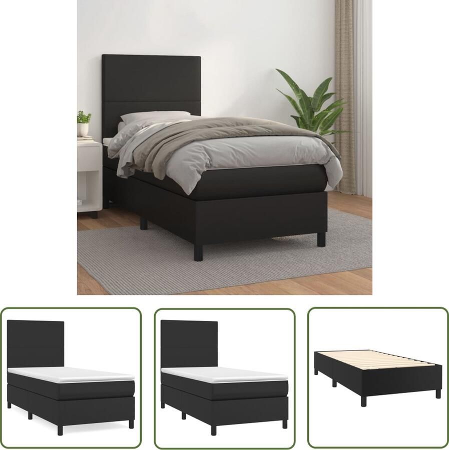 The Living Store Boxspringbed Zwart Kunstleer 203x100x118 128 cm Praktisch Hoofdbord Pocketvering Matras Middelharde Ondersteuning Huidvriendelijk Topmatras Boxspringbed Boxspring Bed Slaapkamerinrichting Kunstleder Bed