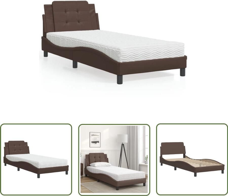 VidaXL Kunstleder Bed Bruin Bed Bedframe zonder matras Zadar kunstleer bruin 90x200 cm Tweepersoonsbed Boxspring Bed Slaapcomfort