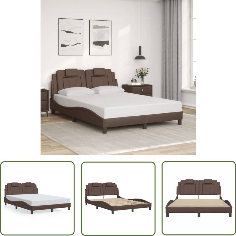 VidaXL Kunstleder Bed Bruin Bed Frame Bedframe Viana zonder matras kunstleer bruin 140x200 cm Tweepersoons Bed Boxspring Bed Hoofdbord Bed