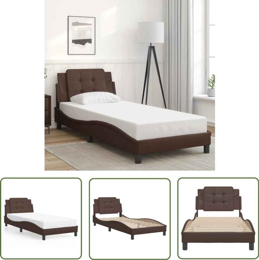 VidaXL Bedframe zonder matras Zadar kunstleer bruin 100x200 cm Bruin Bed Frame Kunstleder Bed Hoofdbord Kussens Tweepersoons Bed Boxspring Alternatief