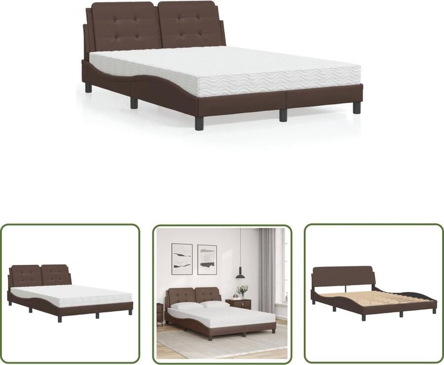 The Living Store Bedframe Bruin Kunstleer 140 x 200 cm Multiplex lattenbodem Bruin Bed Kunstleder Bed Tweepersoons Bed Boxspring Bed Frame