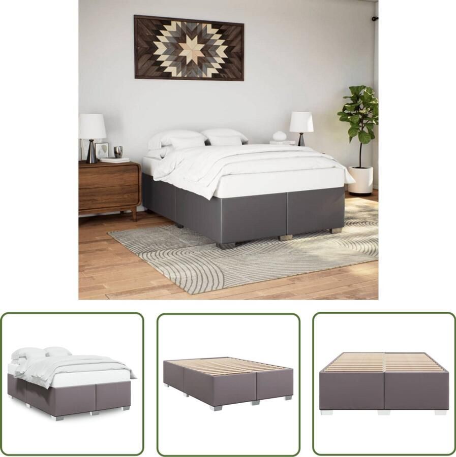 VidaXL Bedframe kunstleer grijs 140x190 cm Bed Frame Kunstleder Bed Tweepersoons Bed Slaapcomfort Design Bed