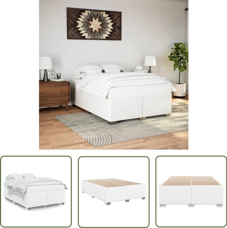 VidaXL Bedframe kunstleer wit 140x190 cm Bed Frame Kunstleder Bed Witte Bed Tweepersoons Bed Boxspring