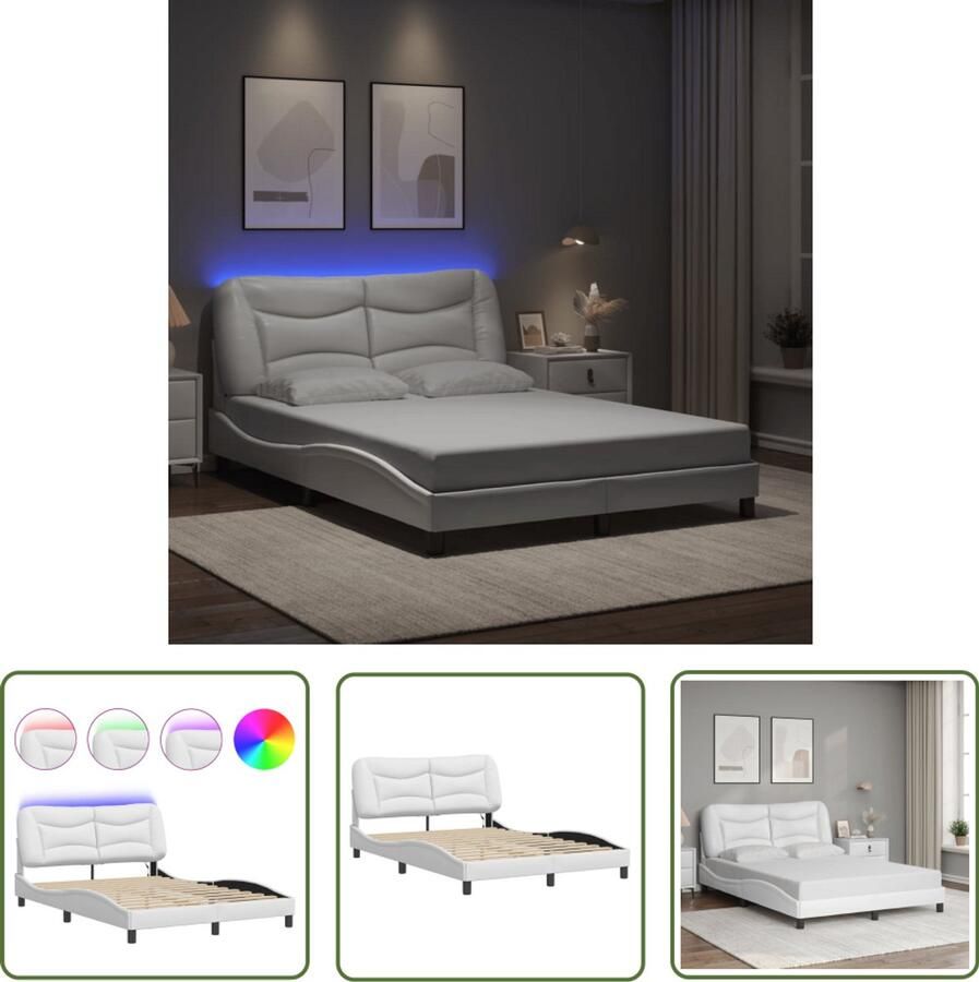 VidaXL Bedframe met LED zonder matras Hvar kunstleer wit 140x200 cm Bed Frame Kunstleder Bed Led Bed Modern Bed Design Bed