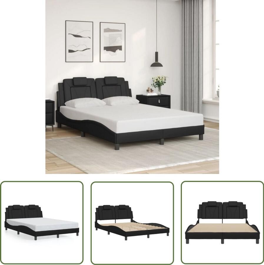 VidaXL Bedframe Viana zonder matras kunstleer zwart 120x200 cm Bed Frame Kunstleder Bed Tweepersoons Bed Boxspring Bed Hoofdbord Bed
