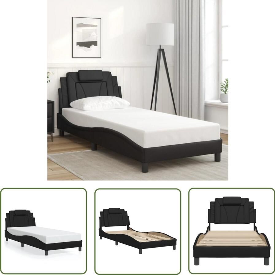VidaXL Bedframe Viana zonder matras kunstleer zwart 90x190 cm Bed Frame Kunstleder Bed Hoofdbord Bed Zwarte Bed Tweepersoons Bed
