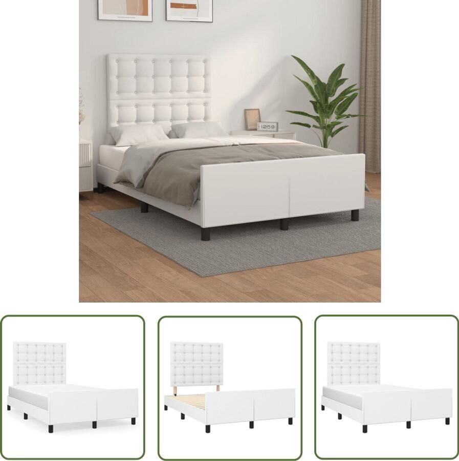 VidaXL Bedframe zonder matras 120x190 cm kunstleer wit Bed Frame Kunstleder Bed Tweepersoons Bed Boxspring Bed Hoofdbord