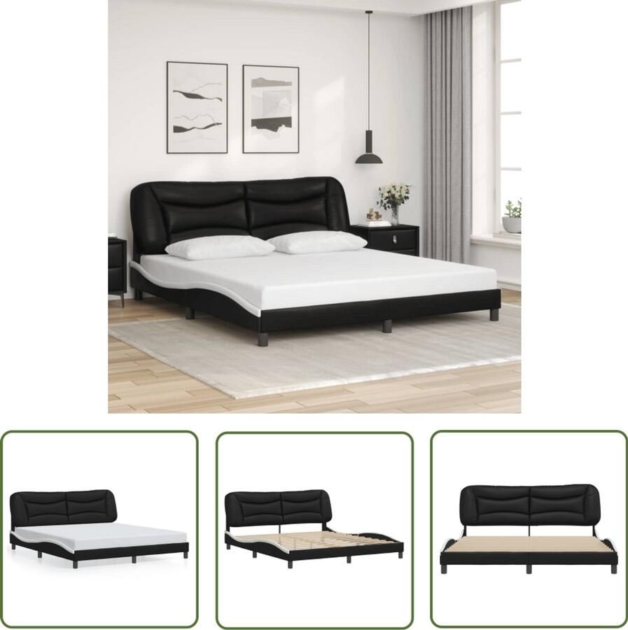 VidaXL Bedframe zonder matras Hvar kunstleer zwart en wit 180x200 cm Bed Frame Kunstleder Bed Hoofdbord Bed Tweepersoons Bed Boxspring Bed