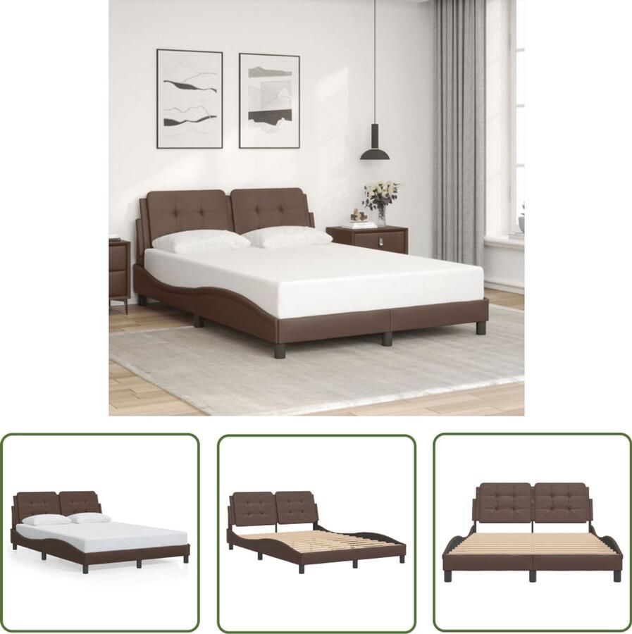 VidaXL Bedframe zonder matras Zadar kunstleer bruin 120x200 cm Bed Frame Kunstleder Bed Bruine Bedbank Tweepersoons Bed Boxspring Bed