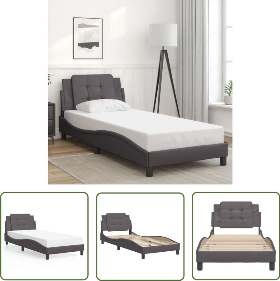 VidaXL Bedframe zonder matras Zadar kunstleer grijs 100x200 cm Bed Frame Kunstleder Bed Tweepersoons Bed Hoofdbord Bed Grijze Bed