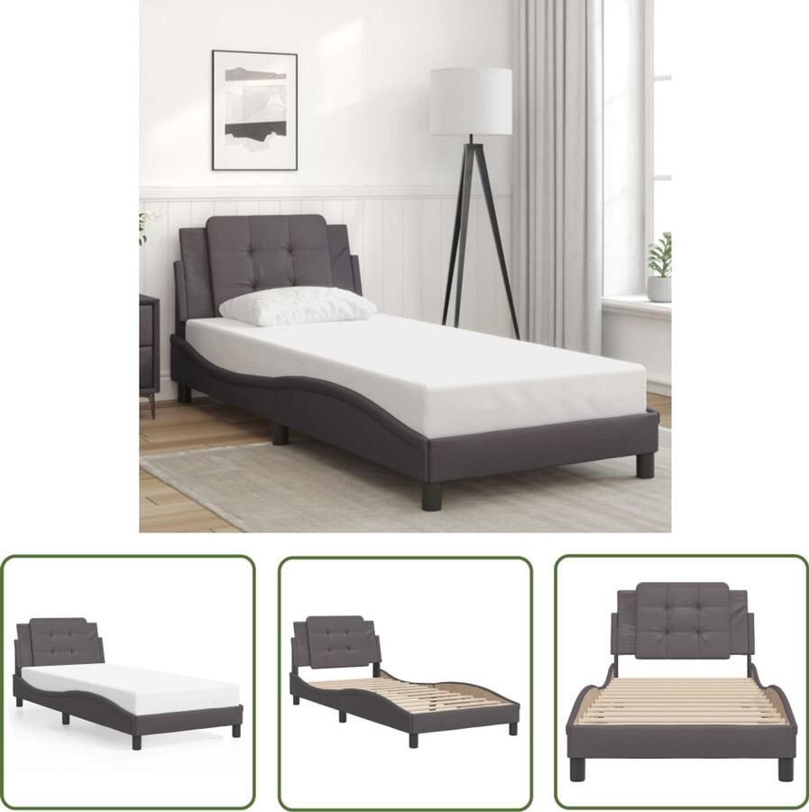 VidaXL Bedframe zonder matras Zadar kunstleer grijs 80x200 cm Bed Frame Kunstleder Bed Grijze Bedbank Tweepersoons Bed Boxspring Alternatief