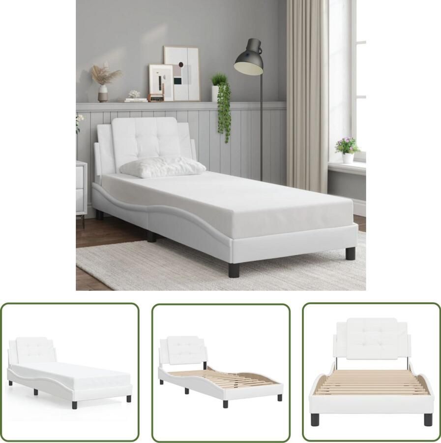 VidaXL Bedframe zonder matras Zadar kunstleer wit 100x200 cm Bed Frame Kunstleder Bed Hoofdbord Bed Tweepersoons Bed Witte Bed
