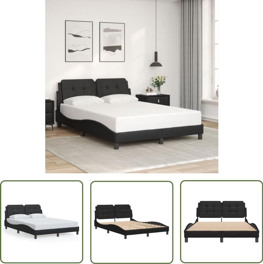 VidaXL Bedframe zonder matras Zadar kunstleer zwart 120x200 cm Bed Frame Kunstleder Bed Hoofdbord Bed Tweepersoons Bed Zwarte Bed