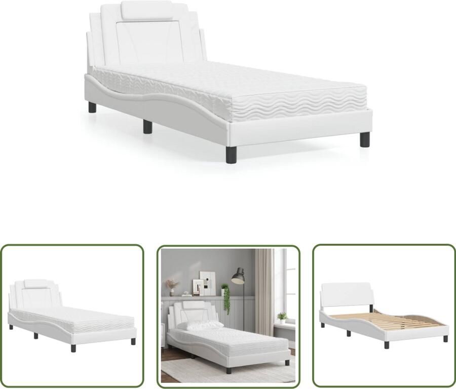 VidaXL Kunstleder Bed Frame Witte Bedden Bed Viana met matras kunstleer wit 100x200 cm Boxspring Bed Tweepersoons Bed King Size Bed